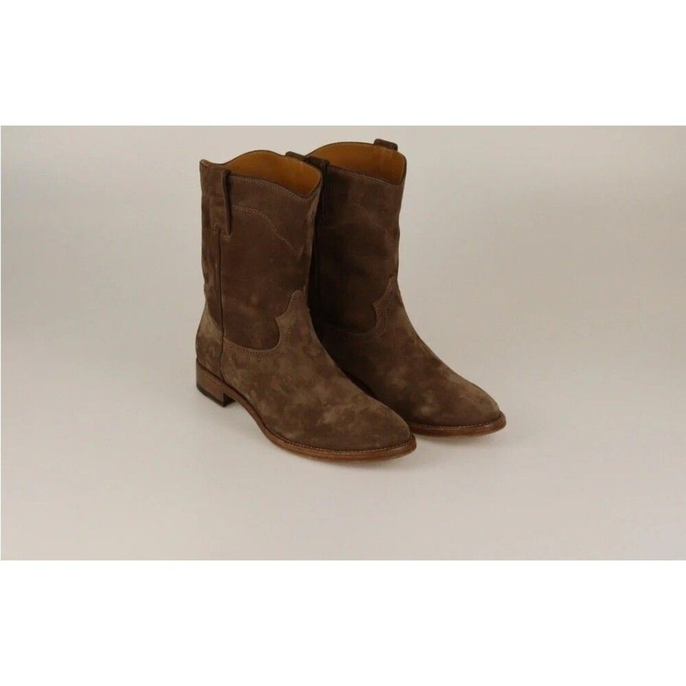 Ralph Lauren Purple Label Women's Brown Suede Leather Ankle Boots Sz 7.5 Cowgirl - Picture 1 of 16